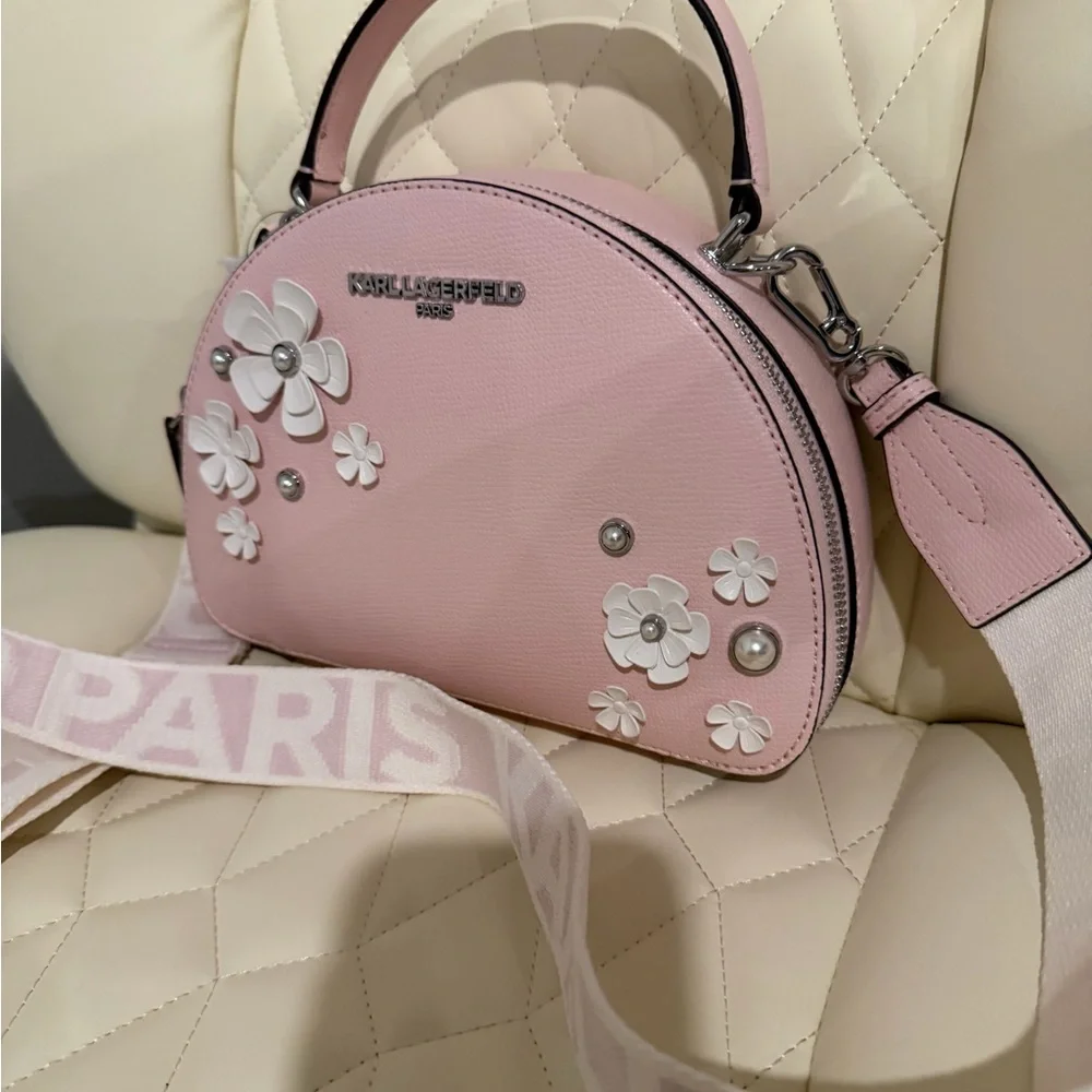 Karl Lagerfeld Light Pink Crossbody Bag with White Floral Accents - Picture 3 of 4